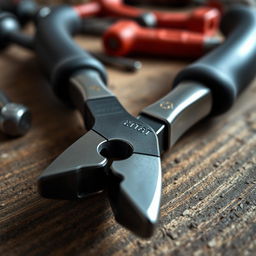 A close-up view of cylindrical pliers, showcasing their sleek metallic design and rubberized grips