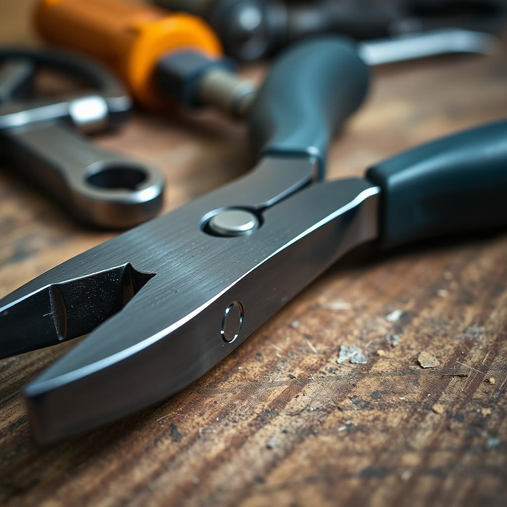 A close-up view of cylindrical pliers, showcasing their sleek metallic design and rubberized grips
