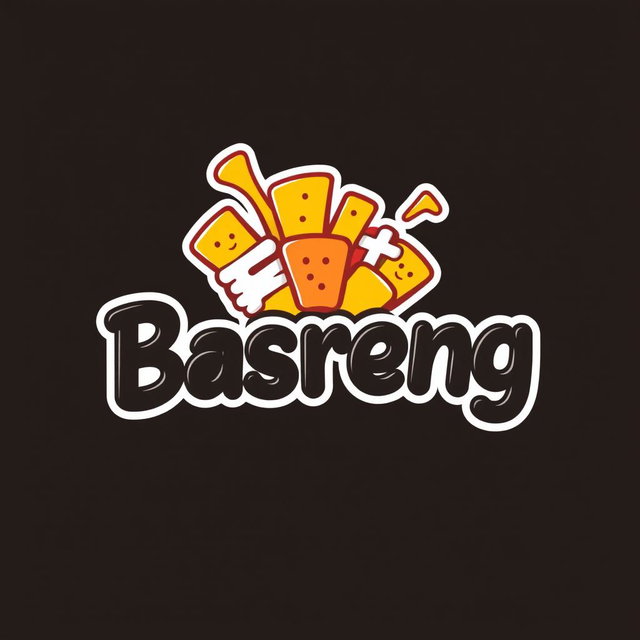 A vibrant and modern logo design for a fictional snack brand 'Basreng', featuring stylized and bold typography