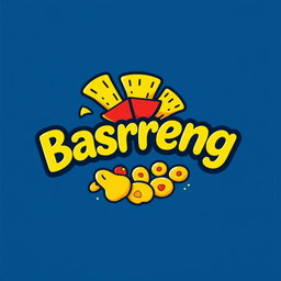 A vibrant and modern logo design for a fictional snack brand 'Basreng', featuring stylized and bold typography