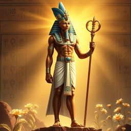 A majestic representation of Ptah, the ancient Egyptian creator god, depicted with a strong, regal presence