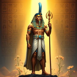 A majestic representation of Ptah, the ancient Egyptian creator god, depicted with a strong, regal presence
