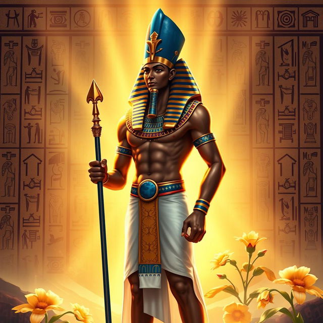 A majestic representation of Ptah, the ancient Egyptian creator god, depicted with a strong, regal presence