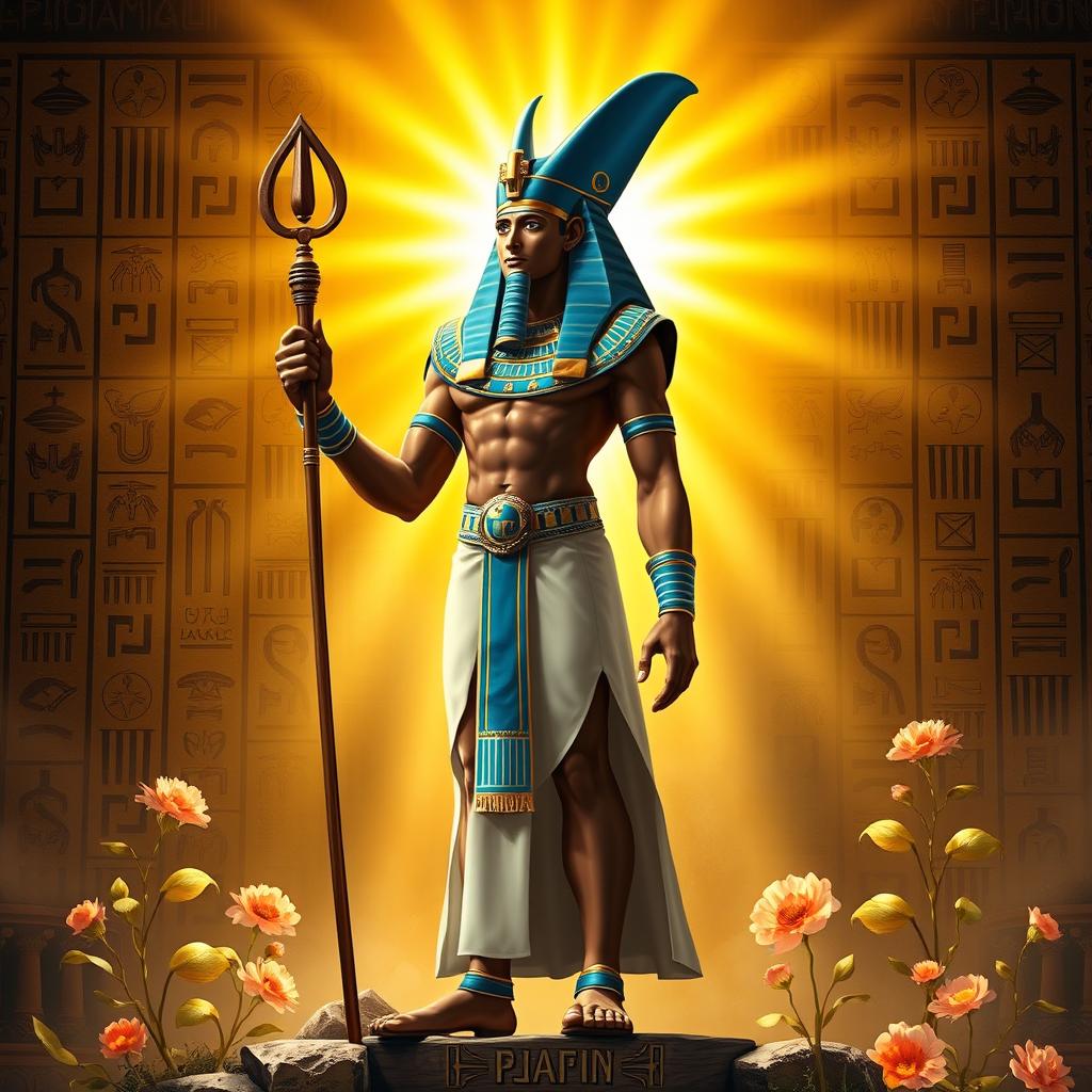 A majestic representation of Ptah, the ancient Egyptian creator god, depicted with a strong, regal presence