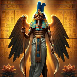 An imposing depiction of Ptah, the ancient Egyptian god of creation, portrayed in a powerful and divine manner