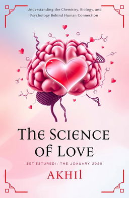 A detailed and visually engaging book cover for 'The Science of Love: Understanding the Chemistry, Biology, and Psychology Behind Human Connection' by Akhil, set in January 2025