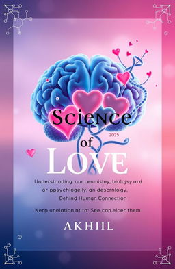 A detailed and visually engaging book cover for 'The Science of Love: Understanding the Chemistry, Biology, and Psychology Behind Human Connection' by Akhil, set in January 2025