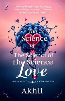 A detailed and visually engaging book cover for 'The Science of Love: Understanding the Chemistry, Biology, and Psychology Behind Human Connection' by Akhil, set in January 2025