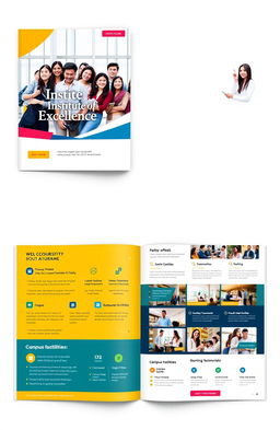 A beautifully designed prospectus for a modern educational institute, showcasing a clean layout with vibrant colors