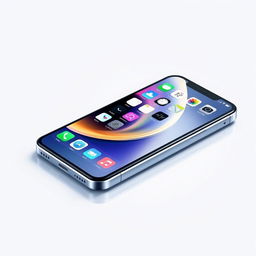 A highly detailed illustration of a sleek Apple smartphone, showcasing its modern design with a glass front and back, and a high-resolution display