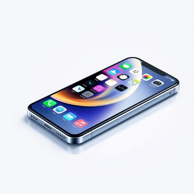 A highly detailed illustration of a sleek Apple smartphone, showcasing its modern design with a glass front and back, and a high-resolution display