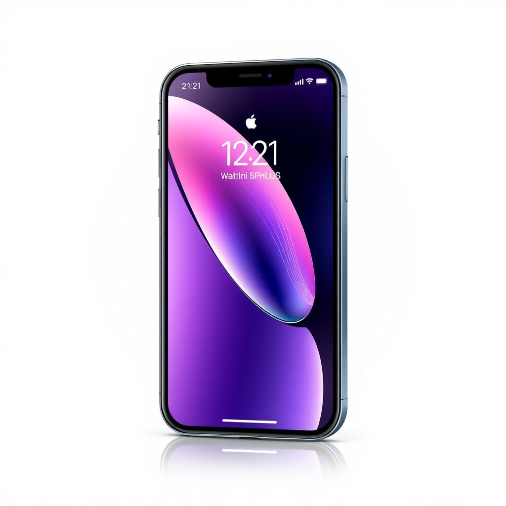 A highly detailed illustration of a sleek Apple smartphone, showcasing its modern design with a glass front and back, and a high-resolution display