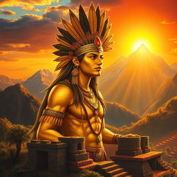 A detailed depiction of Inti, the Incan sun god, embodying power and radiance