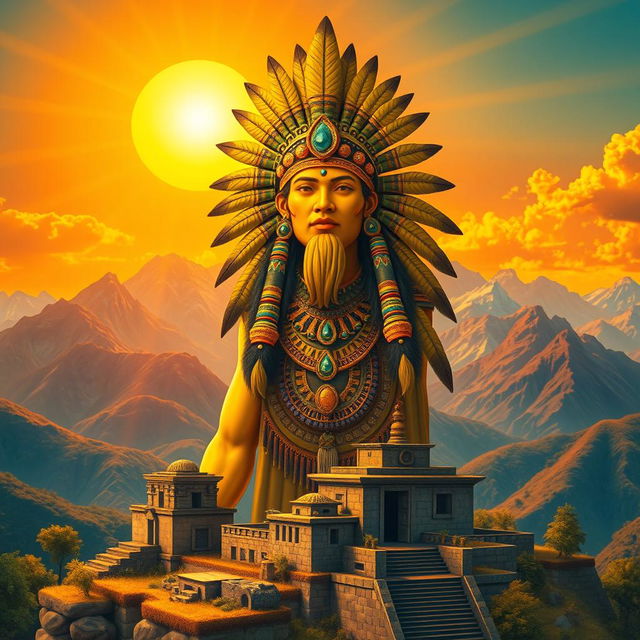 A detailed depiction of Inti, the Incan sun god, embodying power and radiance
