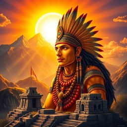 A detailed depiction of Inti, the Incan sun god, embodying power and radiance