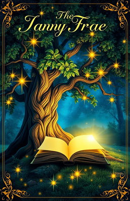 A visually striking front cover for a book, featuring a mystical forest landscape under a starry night sky, with glowing fireflies illuminating the scene