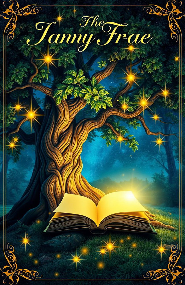 A visually striking front cover for a book, featuring a mystical forest landscape under a starry night sky, with glowing fireflies illuminating the scene
