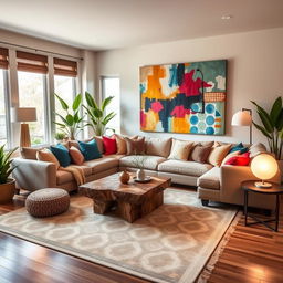 A beautifully decorated modern living room filled with unique and artistic designs