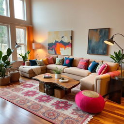 A beautifully decorated modern living room filled with unique and artistic designs
