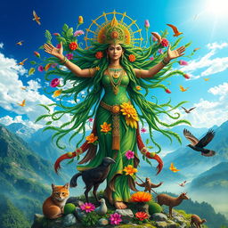 A vibrant and mystical representation of Pachamama, embodying Mother Earth as a powerful and nurturing figure