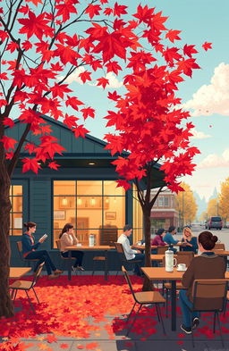 An inviting illustration of a cozy coffee shop in Vancouver during autumn