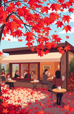 An inviting illustration of a cozy coffee shop in Vancouver during autumn