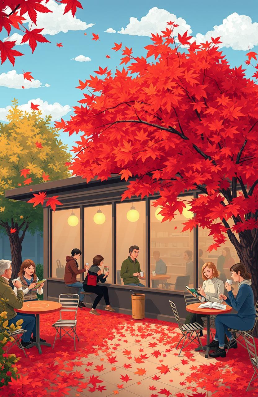 An inviting illustration of a cozy coffee shop in Vancouver during autumn