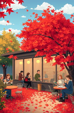 An inviting illustration of a cozy coffee shop in Vancouver during autumn