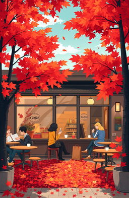 An inviting illustration of a cozy coffee shop in Vancouver during autumn