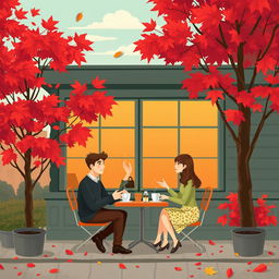 An inviting illustration of a cozy coffee shop in Vancouver during autumn