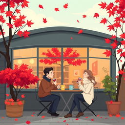 An inviting illustration of a cozy coffee shop in Vancouver during autumn