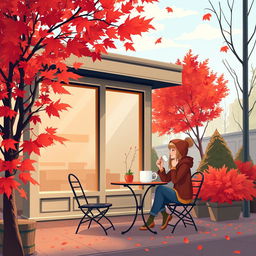 An inviting illustration of a cozy coffee shop in Vancouver during autumn