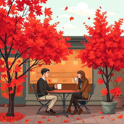 An inviting illustration of a cozy coffee shop in Vancouver during autumn