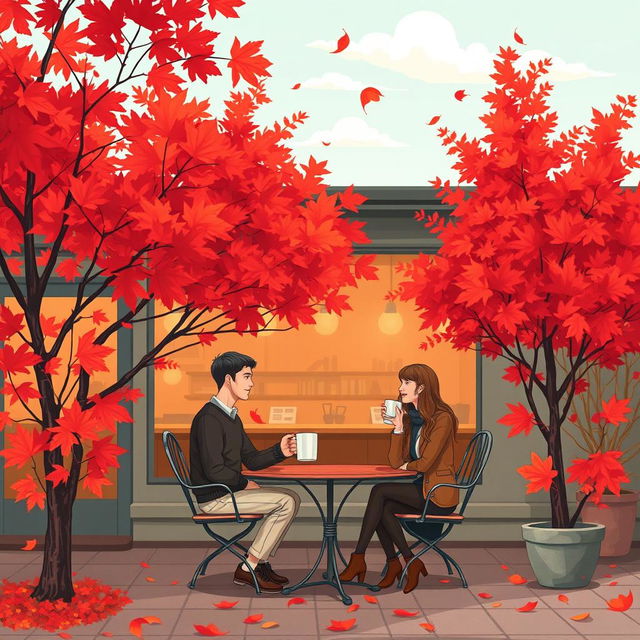 An inviting illustration of a cozy coffee shop in Vancouver during autumn