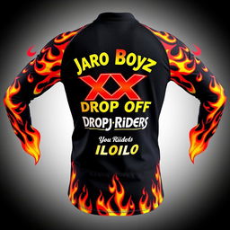 A stylish motor jersey featuring dynamic, bold flames that wrap around the sides, creating an energetic and eye-catching design