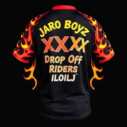 A stylish motor jersey featuring dynamic, bold flames that wrap around the sides, creating an energetic and eye-catching design