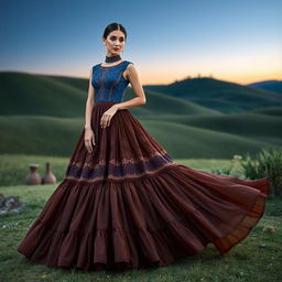 A beautiful evening gown inspired by the traditional costumes of Gilan and Qasemabad, featuring a modern twist