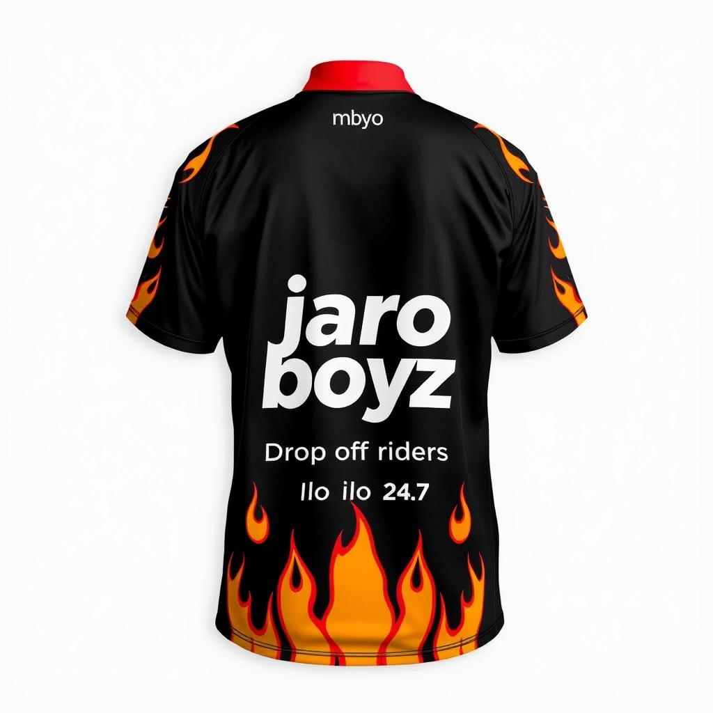 A stylish motor jersey featuring minimal flames on the front, designed in a bold and eye-catching manner