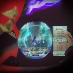 A view over Seto Kaiba's shoulder, showing a 5-card Yu-Gi-Oh starting hand from a standard Exodia deck displayed on a virtual duel disk. On the side, showcase the starting life points and a sign signalling it's Seto Kaiba's turn.