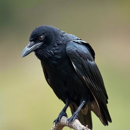 A wounded raven, showcasing its beautiful and elegant feathers, perched in a simple yet striking pose