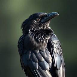 A wounded raven, showcasing its beautiful and elegant feathers, perched in a simple yet striking pose