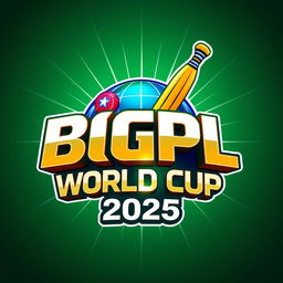 A striking 3D logo design for the BGPL Cricket World Cup 2025, featuring a blend of vibrant colors like emerald green, royal blue, and gold