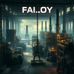 A captivating cinematic movie poster displaying a massive, state-of-the-art factory with intricate machinery and robotic arms, all abandoned and eerily silent, illustrating the concept that machines without human workers are ineffective