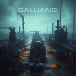 A captivating cinematic movie poster displaying a massive, state-of-the-art factory with intricate machinery and robotic arms, all abandoned and eerily silent, illustrating the concept that machines without human workers are ineffective