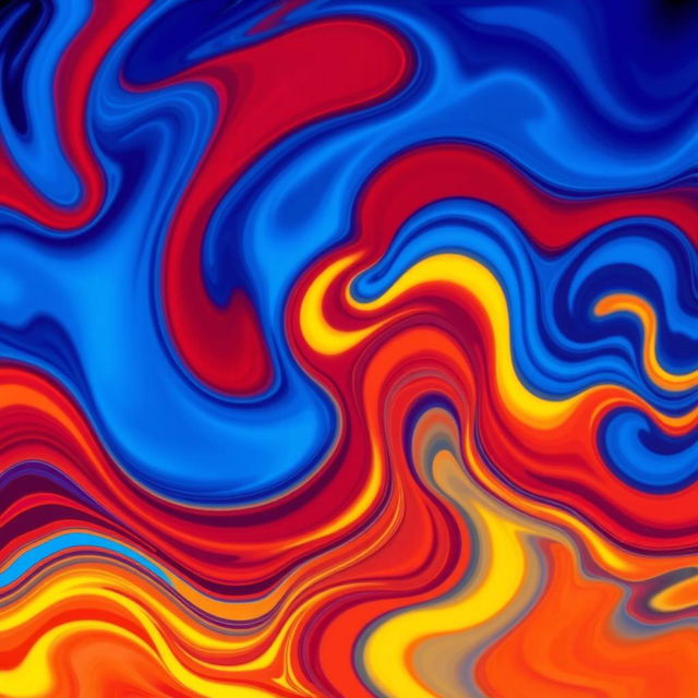 A vibrant, abstract art piece that combines swirling colors of blue, red, and yellow, creating a dynamic interplay of shapes and lines