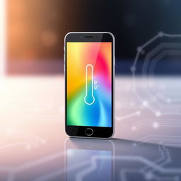 A detailed illustration of a modern smartphone with a built-in temperature checker feature visible on the screen