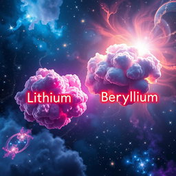 A stunning depiction of the universe right after the Big Bang, featuring a vibrant cosmic landscape with glowing, colorful clouds of gas and dust