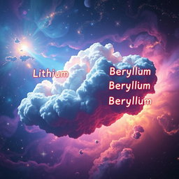 A stunning depiction of the universe right after the Big Bang, featuring a vibrant cosmic landscape with glowing, colorful clouds of gas and dust