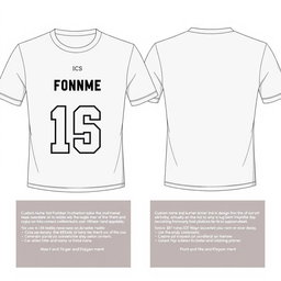 A detailed layout design of a t-shirt featuring a front and back view