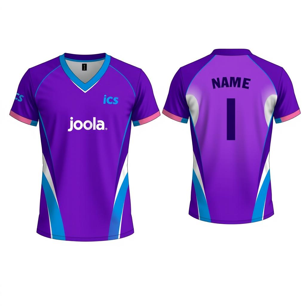 A detailed design layout for a table tennis jersey featuring a front and back view